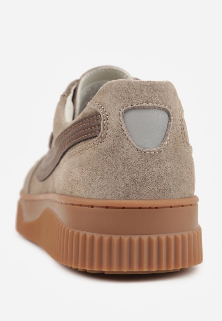 Beżowe Sneakersy Kultowe Tenisówki z Zamszu Naturalnego ze Skórzaną Wkładką Rionae