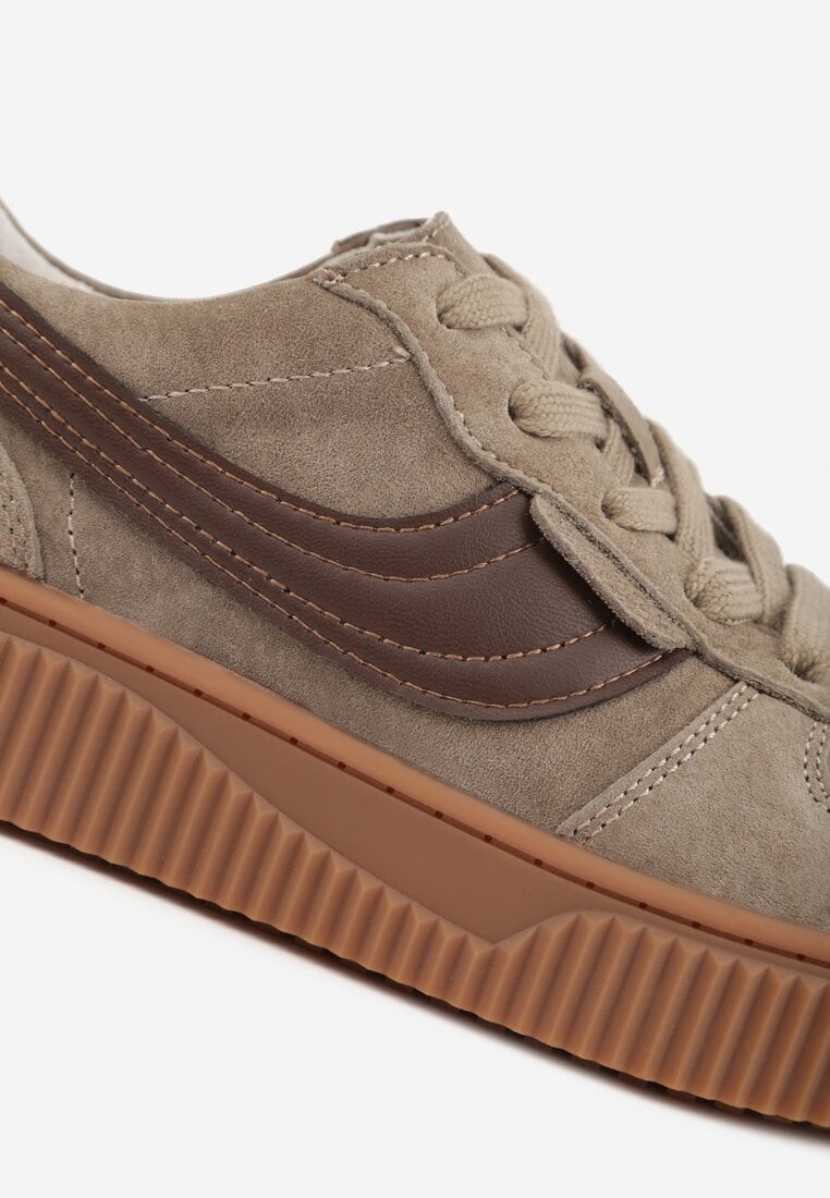 Beżowe Sneakersy Kultowe Tenisówki z Zamszu Naturalnego ze Skórzaną Wkładką Rionae