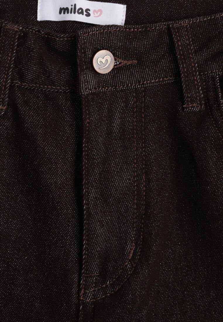 Brązowe Jeansy High Waist Szerokie z Bawełną Azile