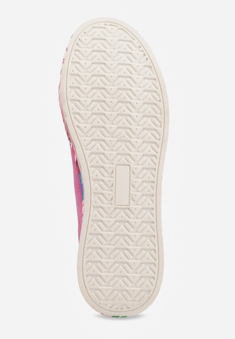 Fuksjowe Skórzane Sneakersy na Plaformie w Pióra z Perforacją Tidessa