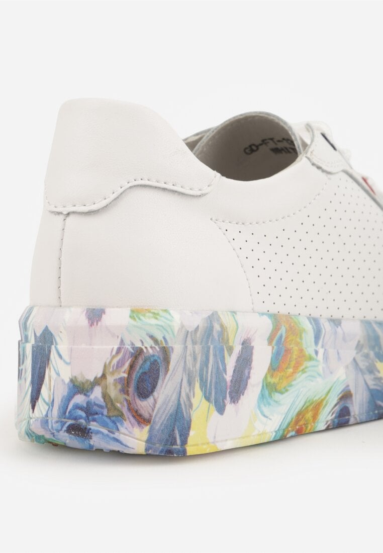 Białe Skórzane Sneakersy na Plaformie w Pióra z Perforacją Tidessa