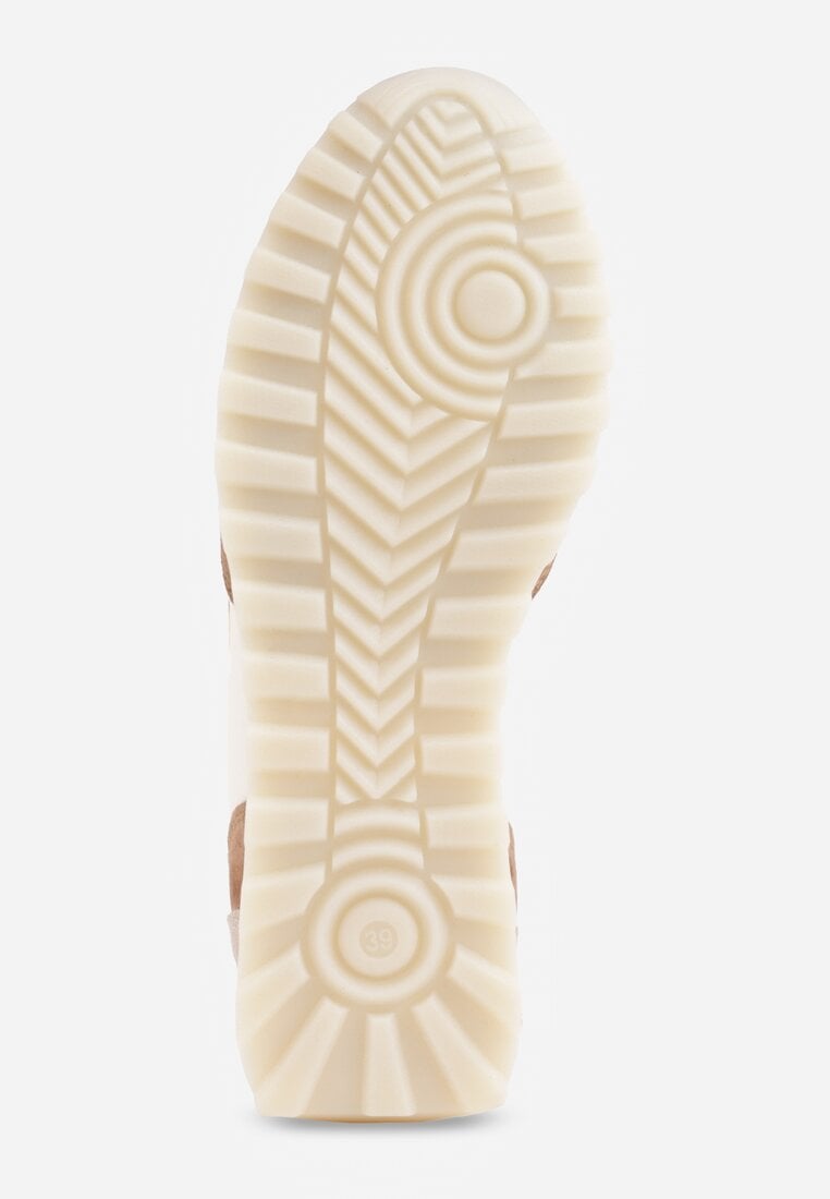 Beżowo-Złote Sneakersy ze Skórzaną Wkładką Ozdobione Metaliczną Aplikacją Tidina