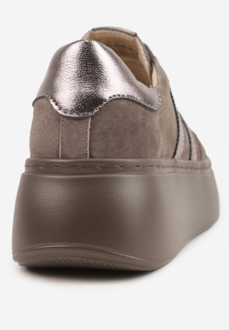 Brązowe Sneakersy z Zamszu Naturalnego na Platformie ze Skórzaną Wkładką Rionelle