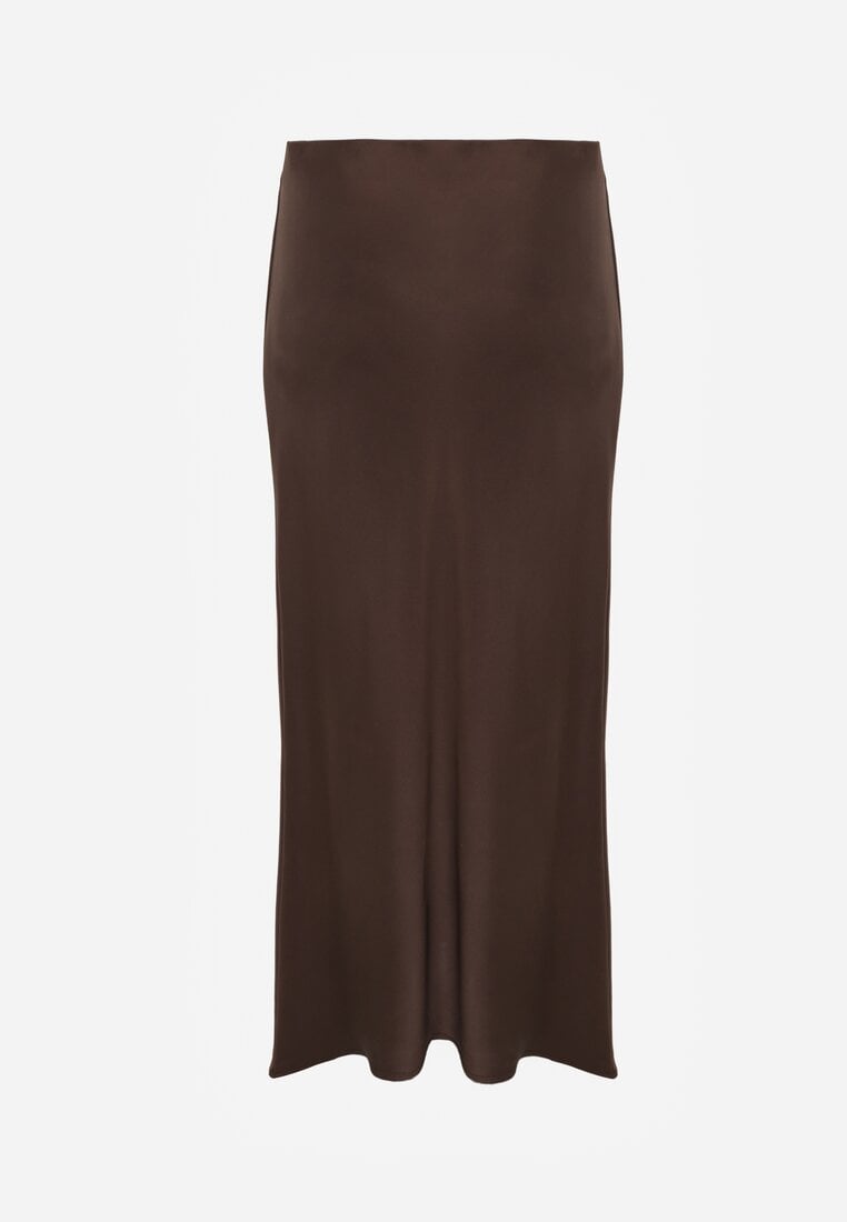 Brązowa Satynowa Spódnica Maxi High Waist Formia
