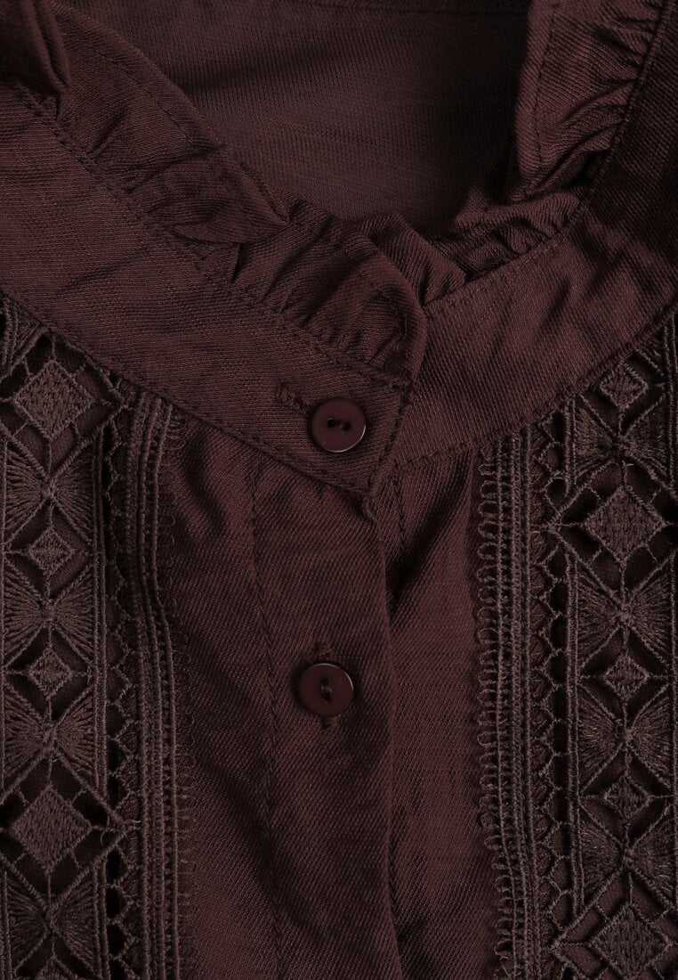 Brązowa Koszula ze Stójką i Koronką Phaeninca