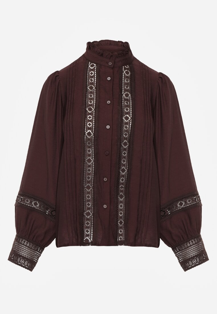 Brązowa Koszula ze Stójką i Koronką Phaeninca