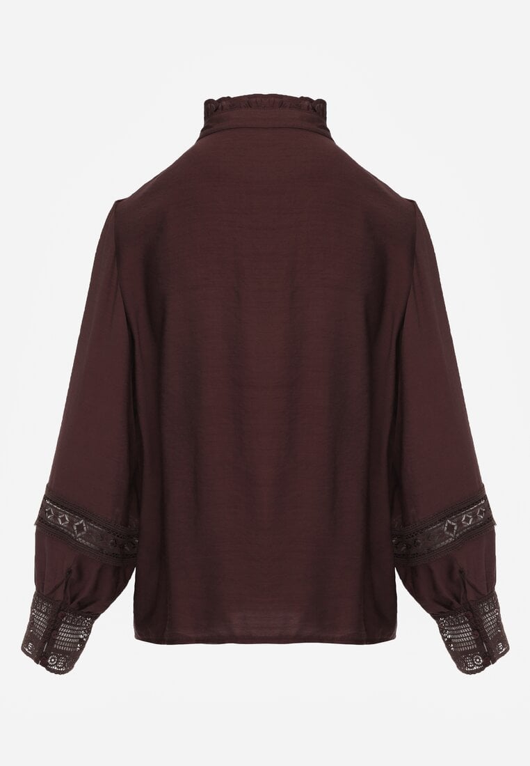 Brązowa Koszula ze Stójką i Koronką Phaeninca