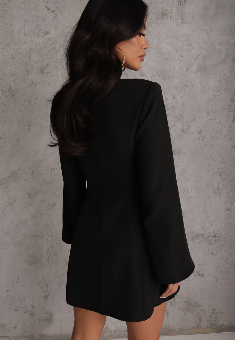 Czarna Rozkloszowana Sukienka VICES z Rozszerzanymi Rękawami Natileza