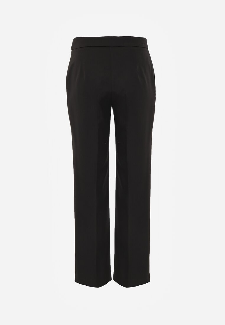 Czarne Spodnie Garniturowe na Kant VICES Zdobione Zapięciem z Klamrą Azisore