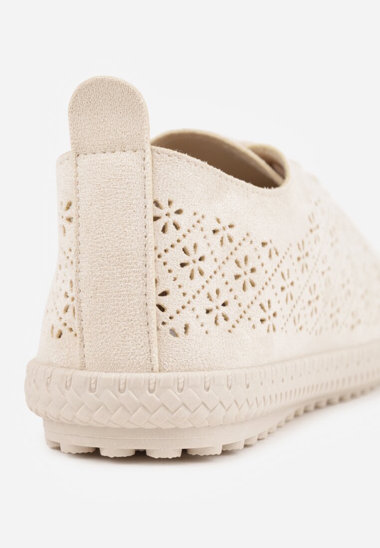 Beżowe Ażurowe Tenisówki w Stylu Boho Tidira