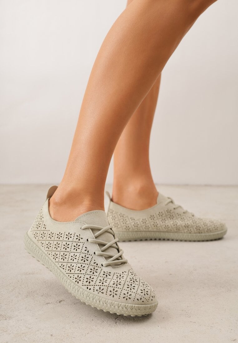 Zielone Ażurowe Tenisówki w Stylu Boho Tidira
