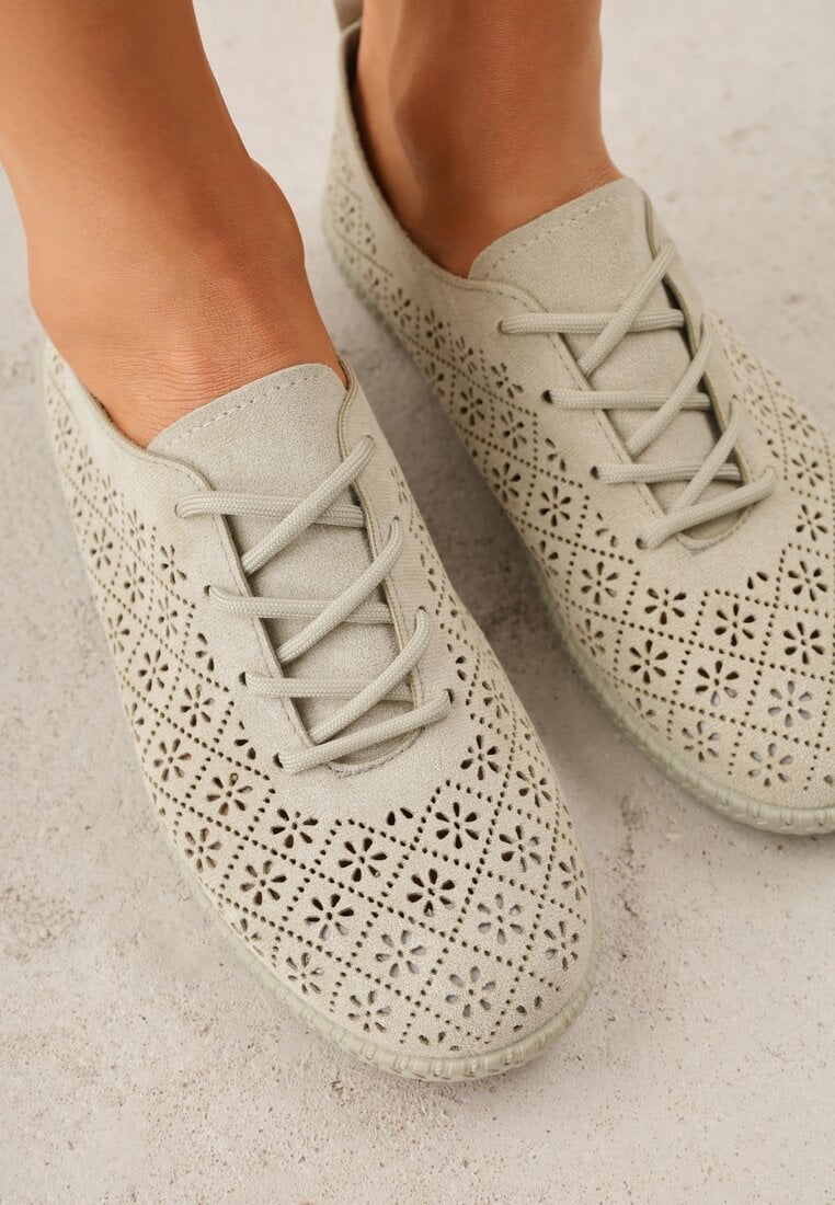 Zielone Ażurowe Tenisówki w Stylu Boho Tidira
