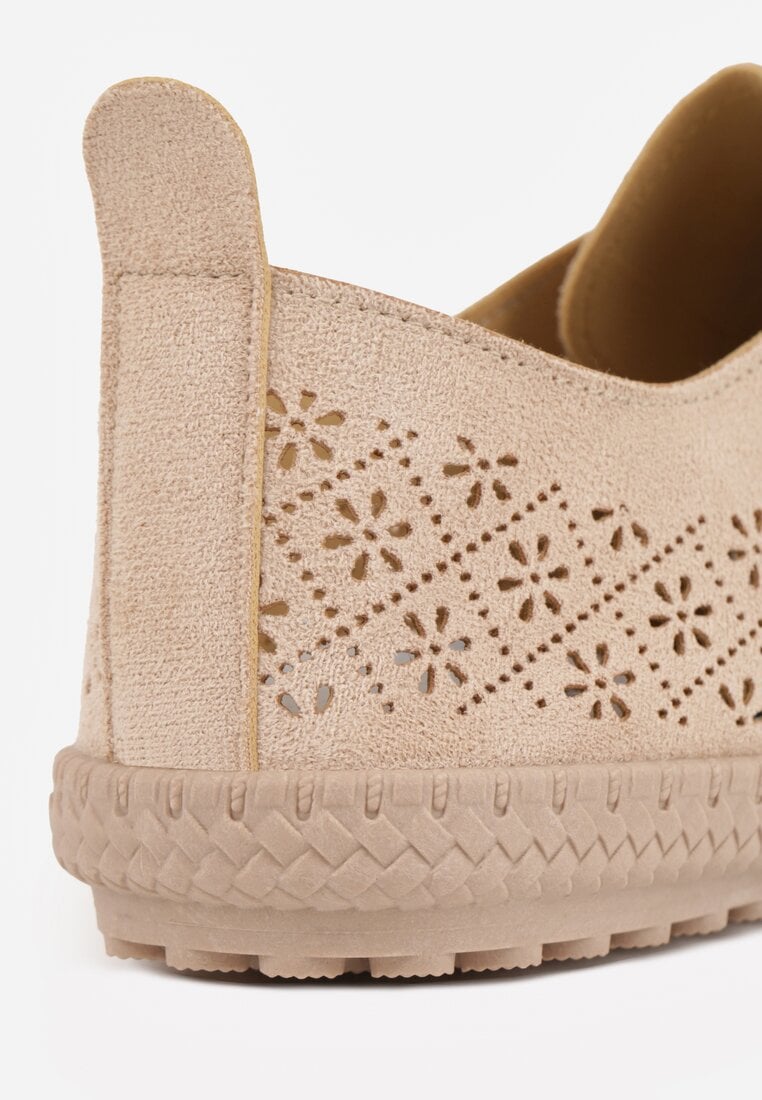 Ciemnobeżowe Ażurowe Tenisówki w Stylu Boho Tidira