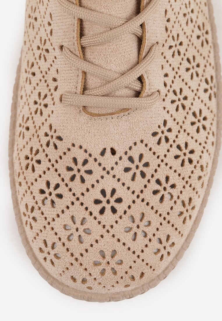 Ciemnobeżowe Ażurowe Tenisówki w Stylu Boho Tidira