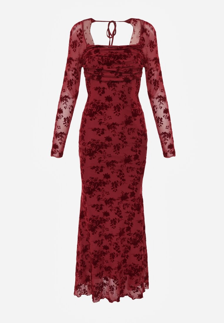 Czerwona Sukienka VICES Bodycon z Siateczki Ozdobionej Wzorem w Kwiaty Rivita