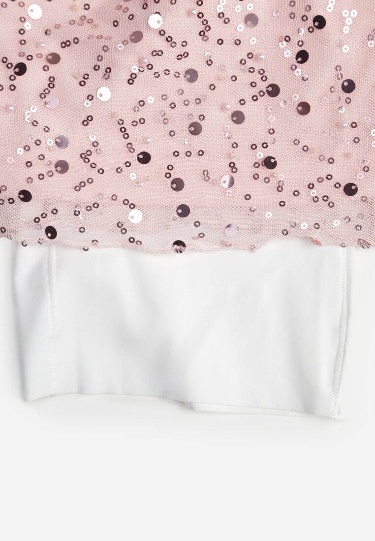 Różowa Dopasowana Sukienka VICES Zdobiona Cekinami i Wiązaniem Alethrolphi