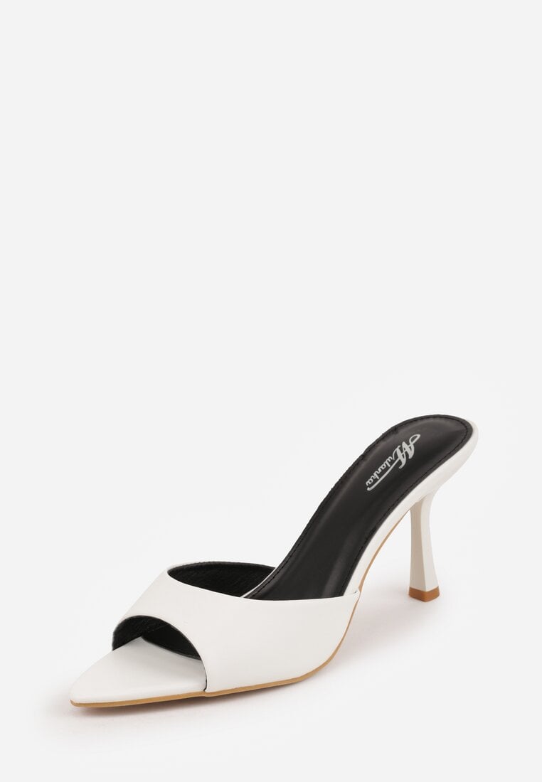 Białe Klapki na Szpilce ze Szpiczastym Odkrytym Noskiem Sewnila