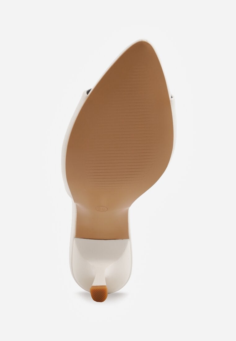 Białe Klapki na Szpilce ze Szpiczastym Odkrytym Noskiem Sewnila