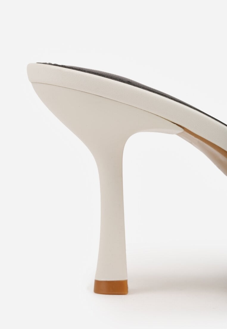 Białe Klapki na Szpilce ze Szpiczastym Odkrytym Noskiem Sewnila