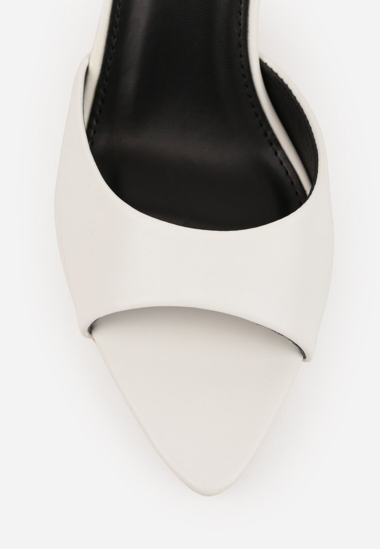 Białe Klapki na Szpilce ze Szpiczastym Odkrytym Noskiem Sewnila