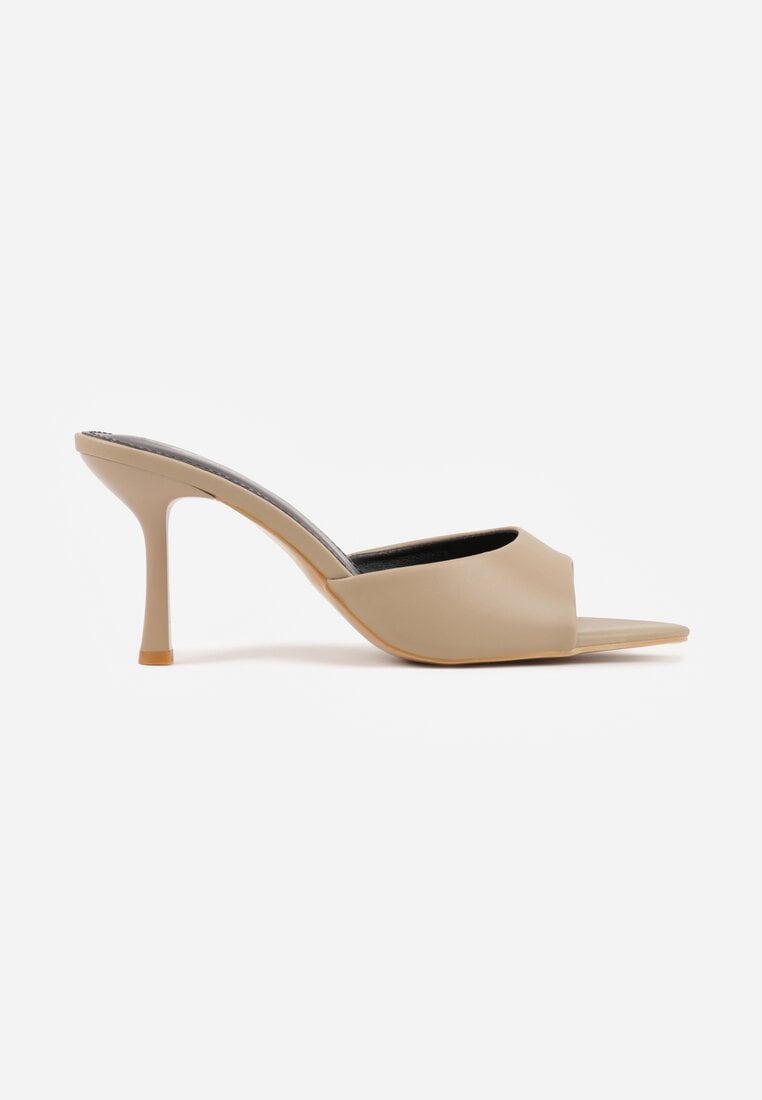 Ciemnobeżowe Klapki na Szpilce ze Szpiczastym Odkrytym Noskiem Sewnila