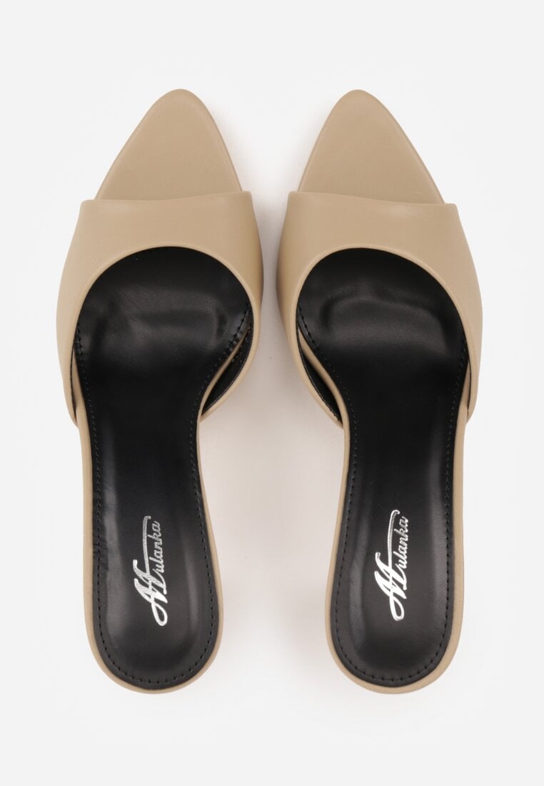 Ciemnobeżowe Klapki na Szpilce ze Szpiczastym Odkrytym Noskiem Sewnila