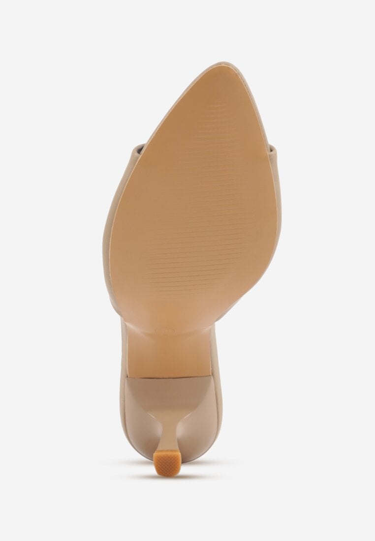 Ciemnobeżowe Klapki na Szpilce ze Szpiczastym Odkrytym Noskiem Sewnila