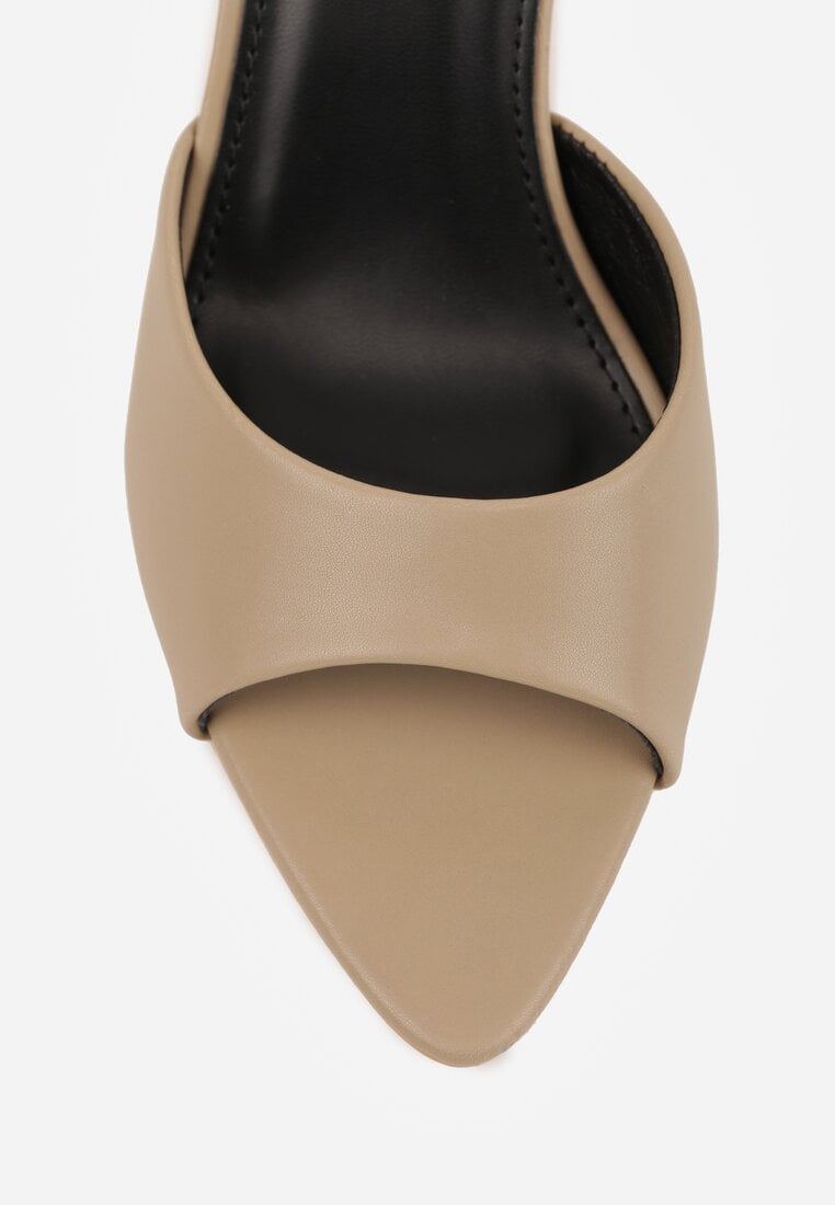 Ciemnobeżowe Klapki na Szpilce ze Szpiczastym Odkrytym Noskiem Sewnila