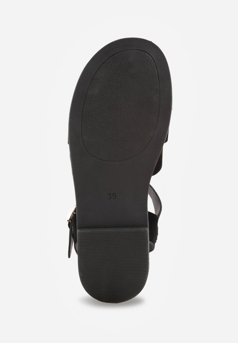 Czarne Sandały Gladiatorki z Imitacji Nubuku Zapinane na Sprzączkę Briannea