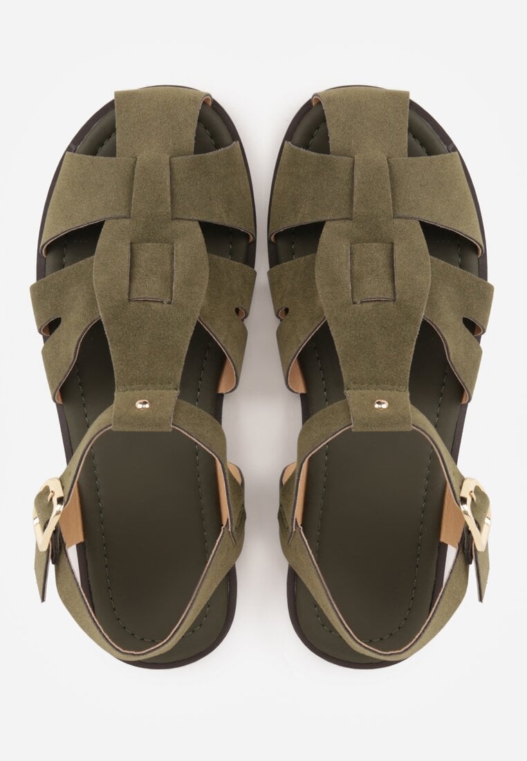 Zielone Sandały Gladiatorki z Imitacji Nubuku Zapinane na Sprzączkę Briannea