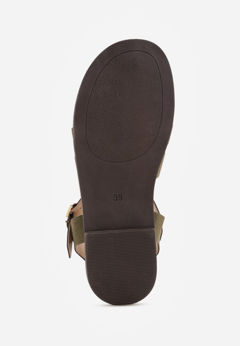 Zielone Sandały Gladiatorki z Imitacji Nubuku Zapinane na Sprzączkę Briannea