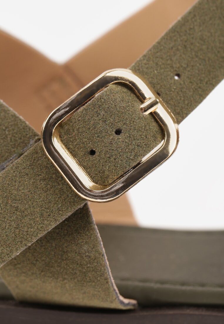 Zielone Sandały Gladiatorki z Imitacji Nubuku Zapinane na Sprzączkę Briannea