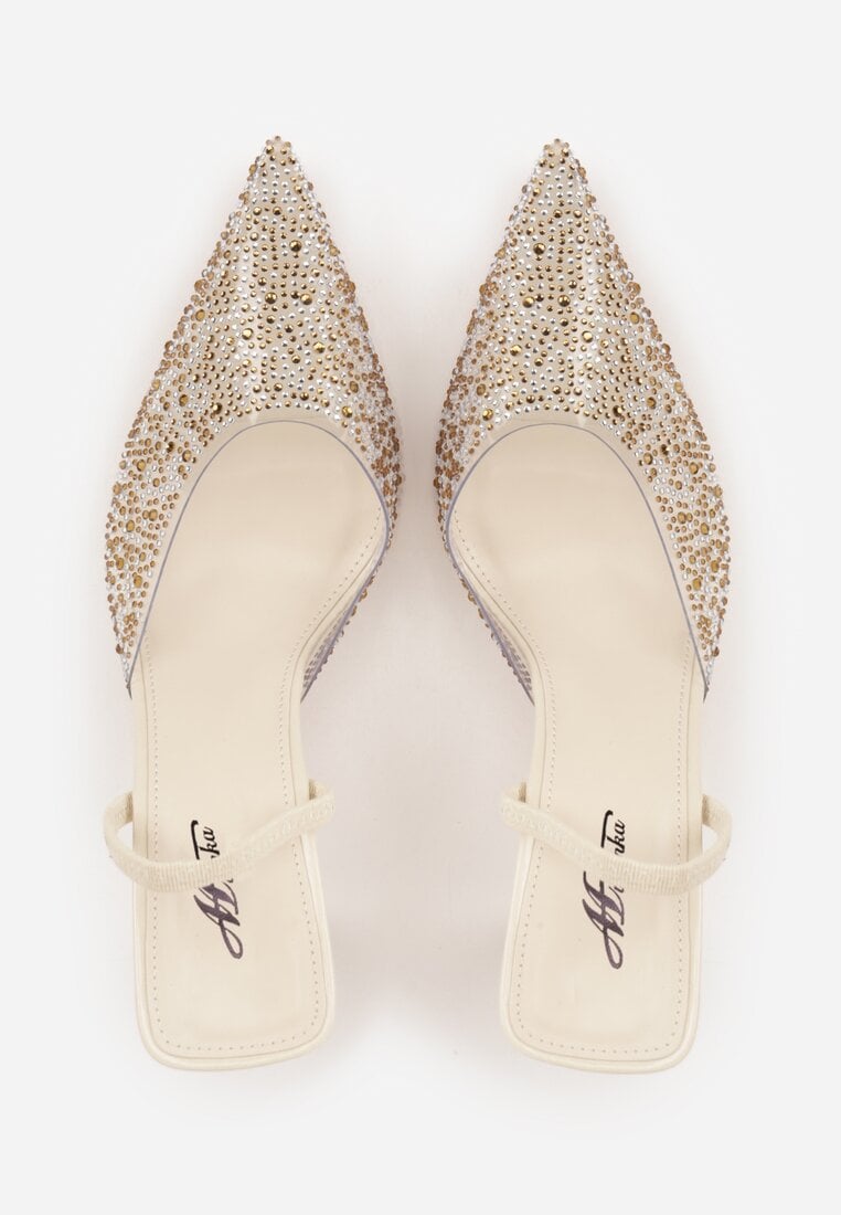 Beżowe Szpilki z Odkrytą Piętą i Transparentnym Noskiem z Cyrkoniami Kalinata