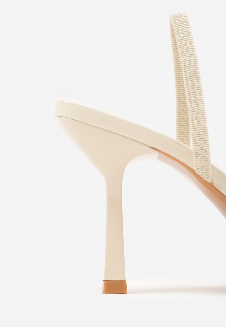 Beżowe Szpilki z Odkrytą Piętą i Transparentnym Noskiem z Cyrkoniami Kalinata