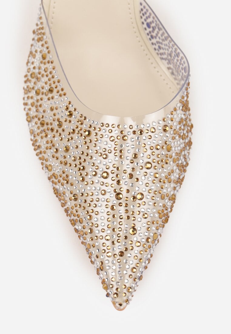 Beżowe Szpilki z Odkrytą Piętą i Transparentnym Noskiem z Cyrkoniami Kalinata