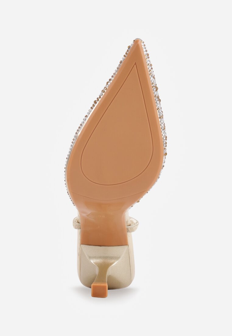 Złote Szpilki z Odkrytą Piętą i Transparentnym Noskiem z Cyrkoniami Kalinata