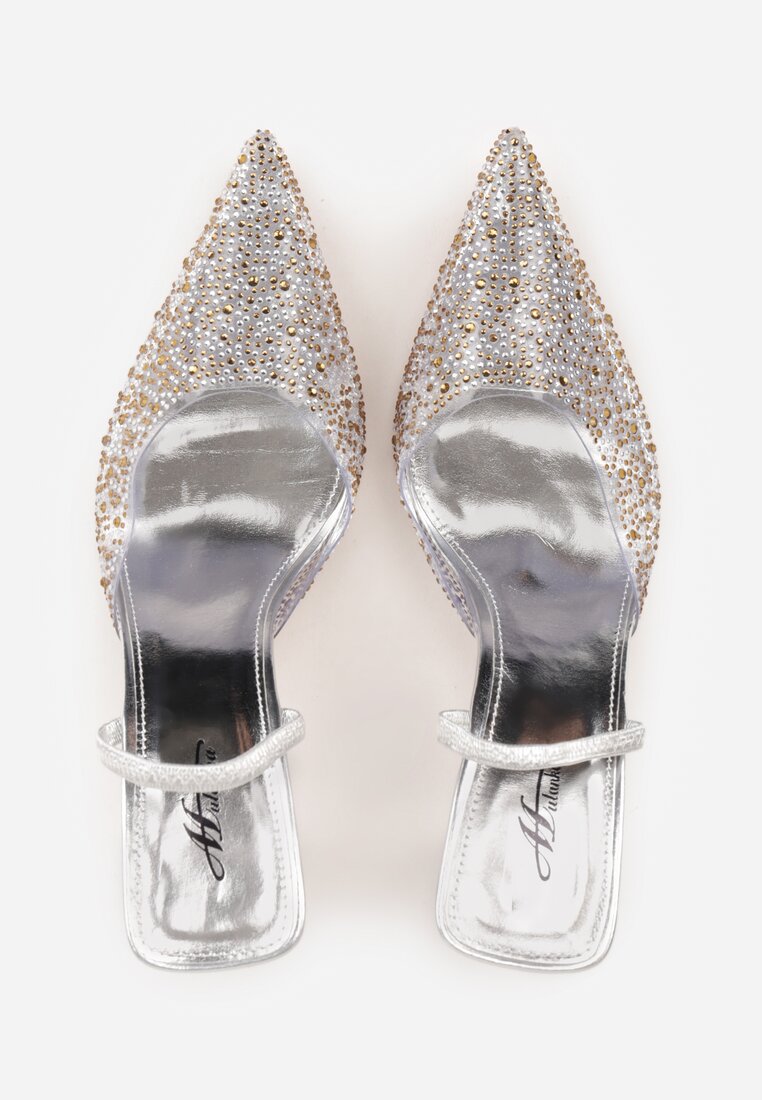 Srebrne Szpilki z Odkrytą Piętą i Transparentnym Noskiem z Cyrkoniami Kalinata