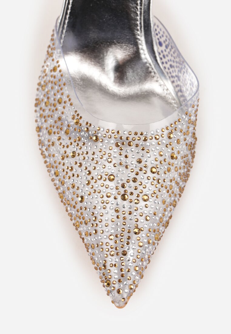 Srebrne Szpilki z Odkrytą Piętą i Transparentnym Noskiem z Cyrkoniami Kalinata