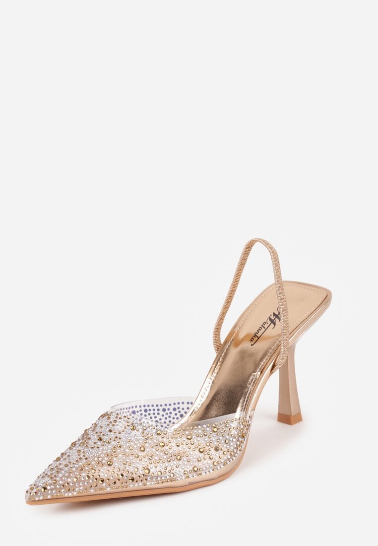 Szampańskie Szpilki z Odkrytą Piętą i Transparentnym Noskiem z Cyrkoniami Kalinata