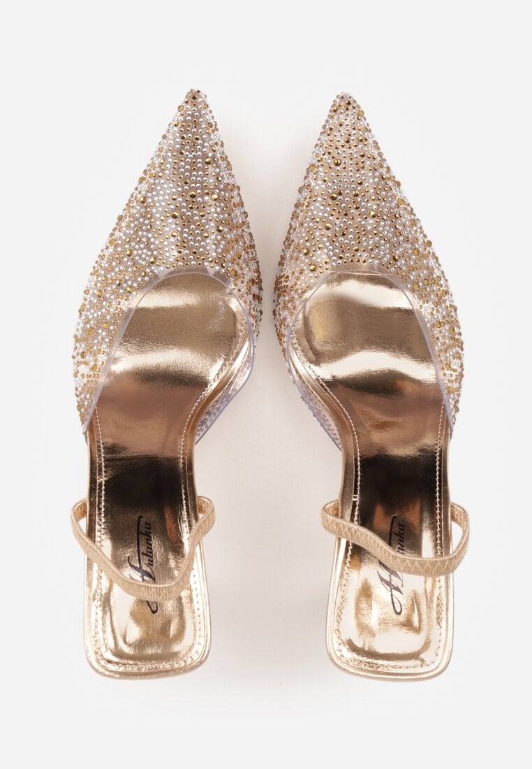 Szampańskie Szpilki z Odkrytą Piętą i Transparentnym Noskiem z Cyrkoniami Kalinata