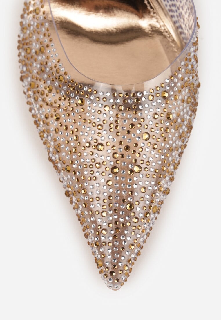 Szampańskie Szpilki z Odkrytą Piętą i Transparentnym Noskiem z Cyrkoniami Kalinata