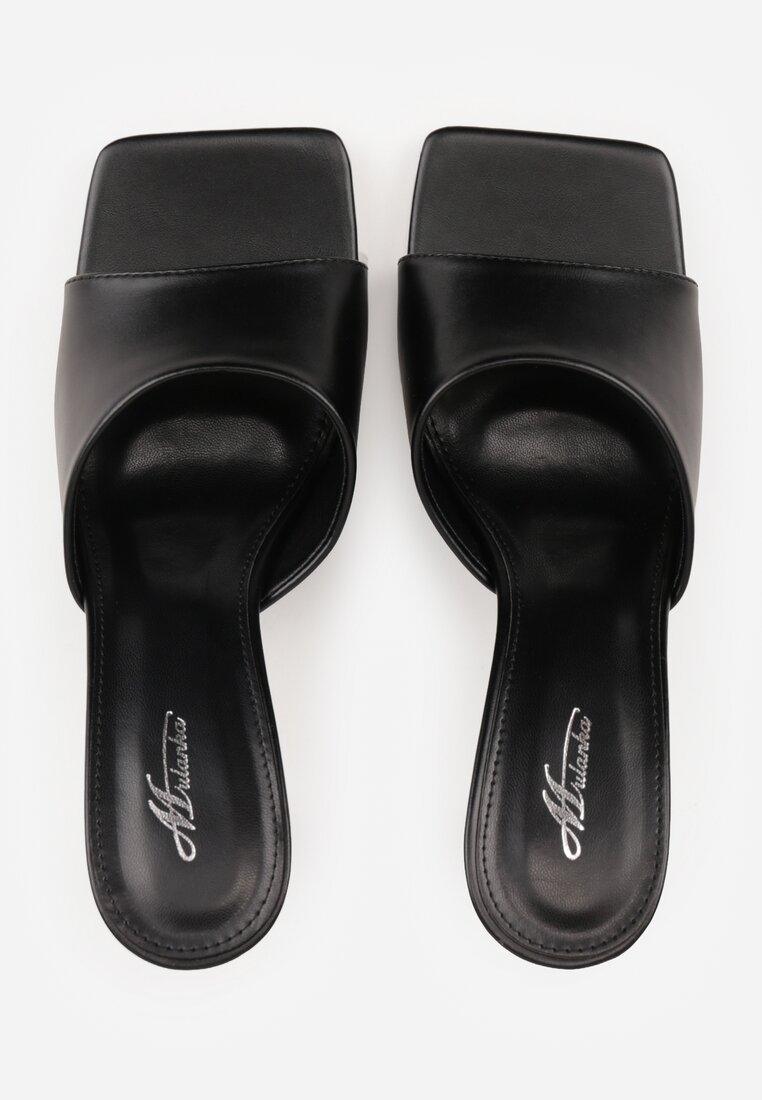 Czarne Klapki na Szpilce z Kwadratowym Noskiem Peep Toe Avenata