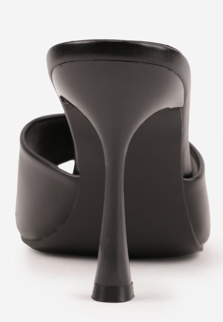 Czarne Klapki na Szpilce z Kwadratowym Noskiem Peep Toe Avenata