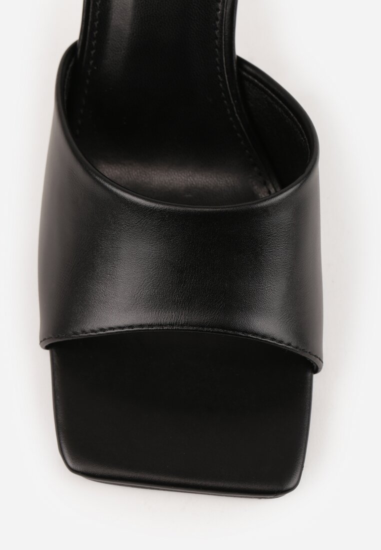 Czarne Klapki na Szpilce z Kwadratowym Noskiem Peep Toe Avenata