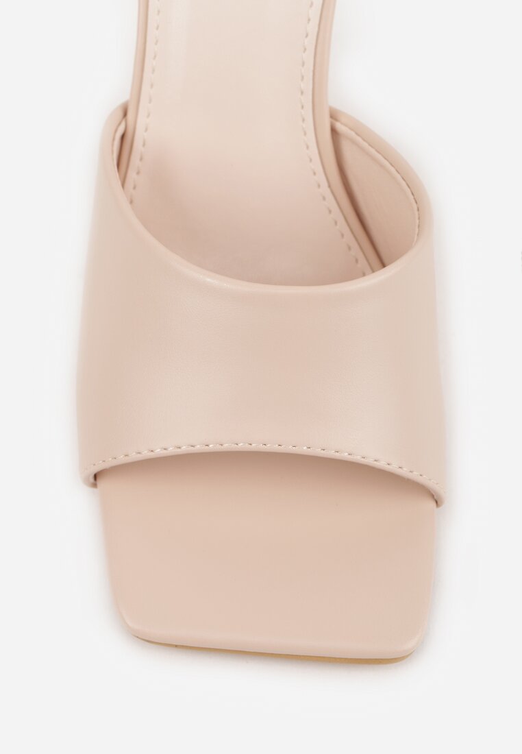 Beżowe Klapki na Szpilce z Kwadratowym Noskiem Peep Toe Avenata
