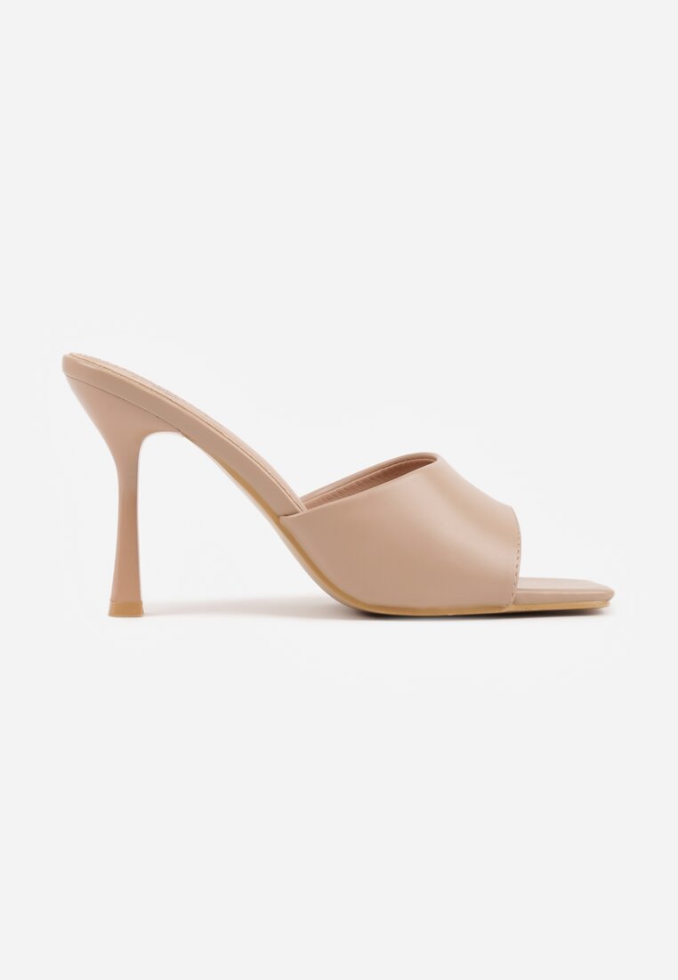 Ciemnobeżowe Klapki na Szpilce z Kwadratowym Noskiem Peep Toe Avenata