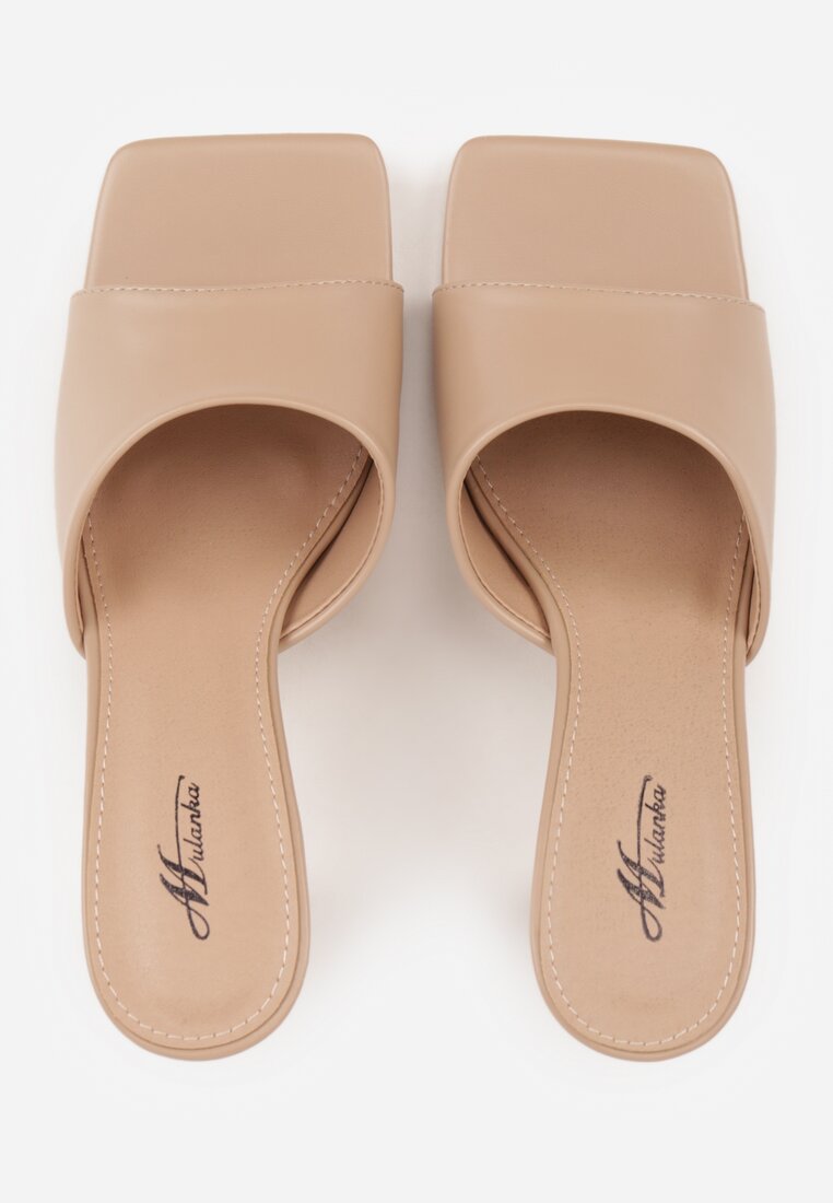 Ciemnobeżowe Klapki na Szpilce z Kwadratowym Noskiem Peep Toe Avenata