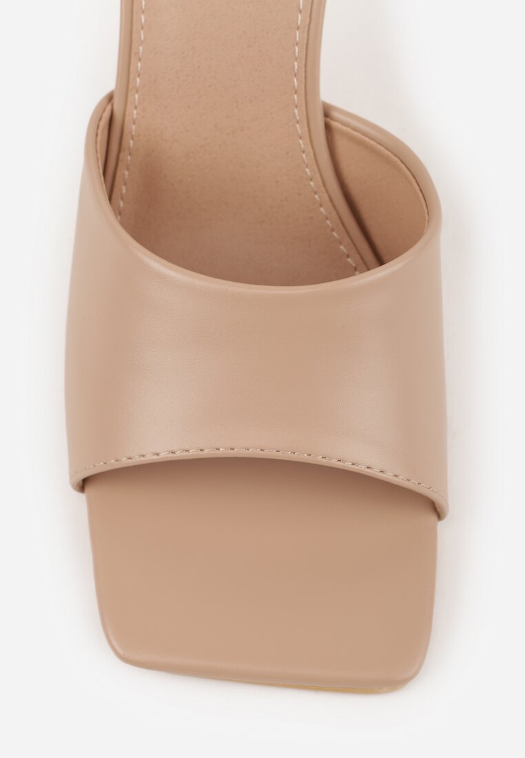 Ciemnobeżowe Klapki na Szpilce z Kwadratowym Noskiem Peep Toe Avenata