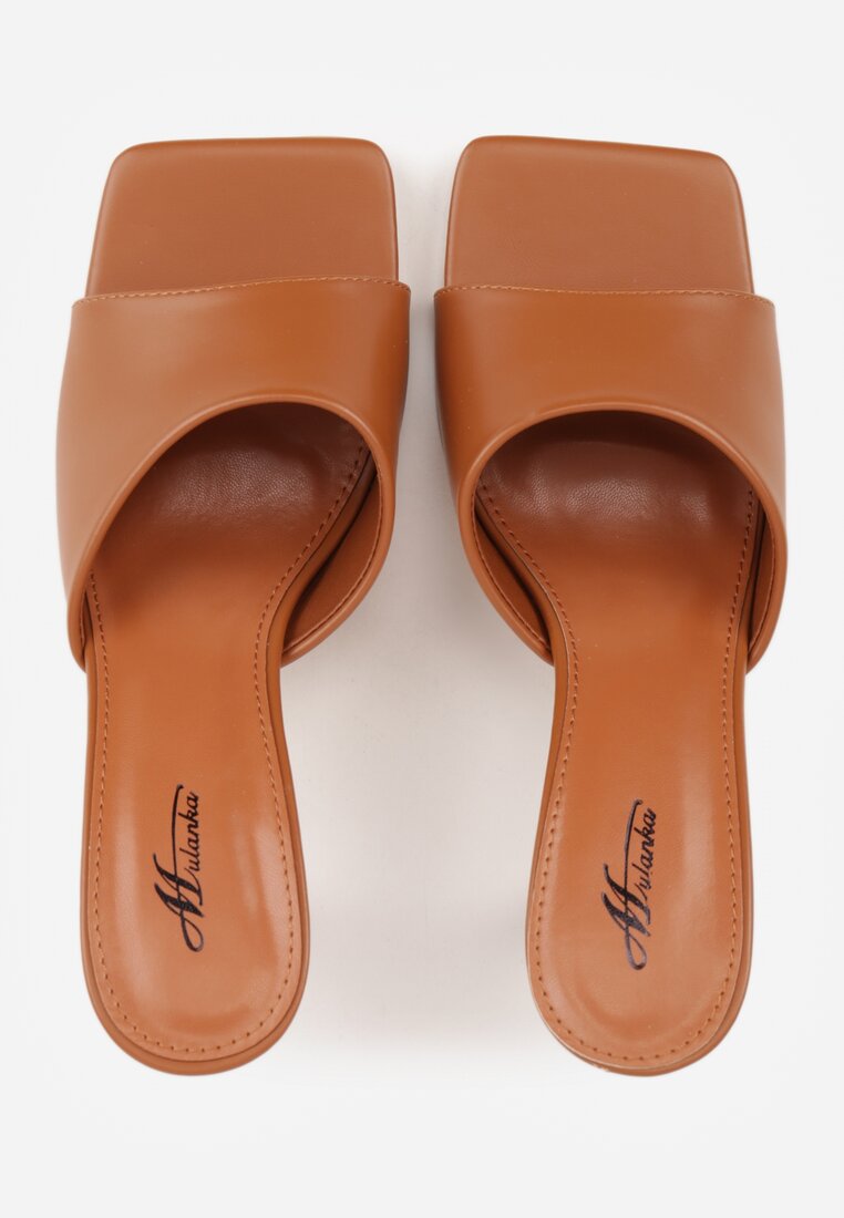 Jasnobrązowe Klapki na Szpilce z Kwadratowym Noskiem Peep Toe Avenata