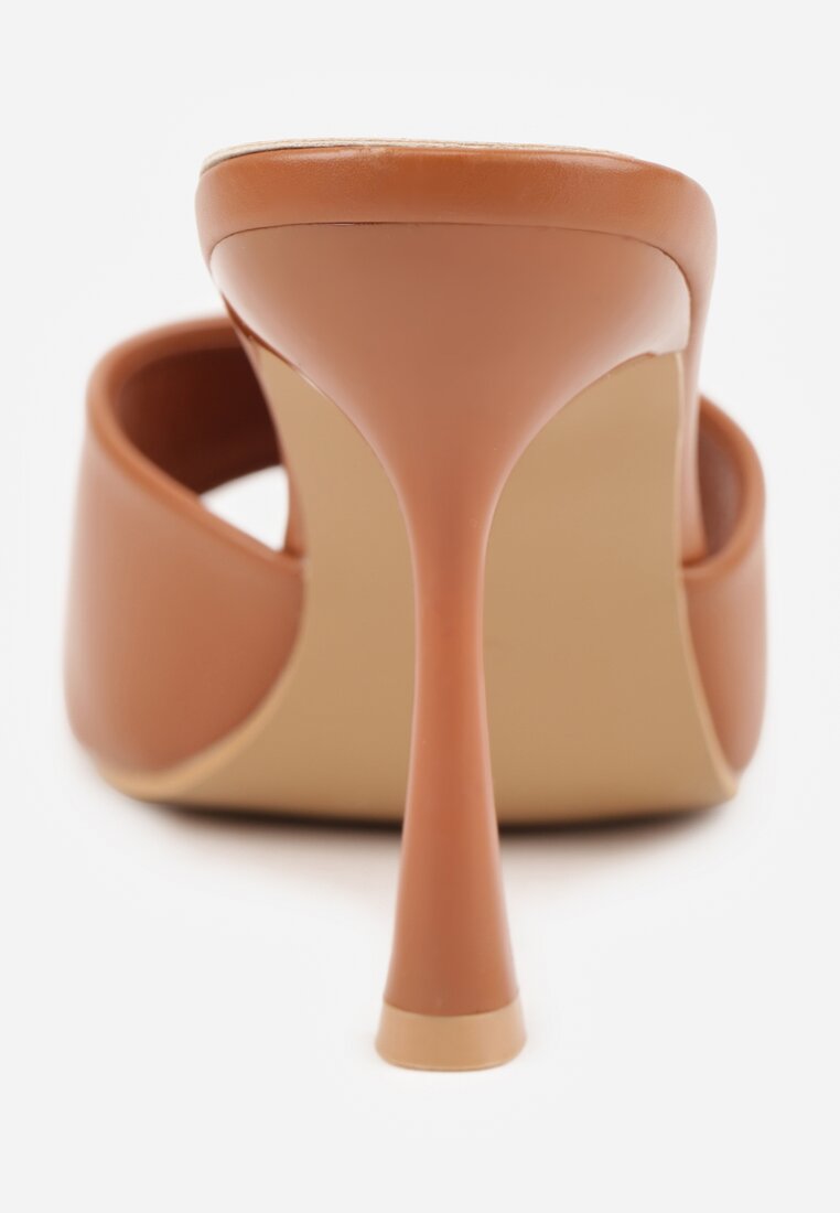 Jasnobrązowe Klapki na Szpilce z Kwadratowym Noskiem Peep Toe Avenata